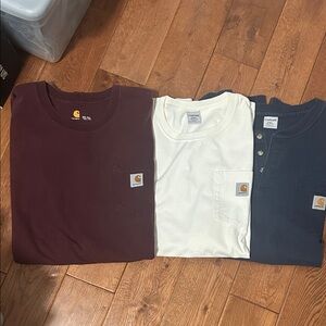 Bundle: Carhartt Men's Short Sleeve Shirt Trio - Maroon, Off-White, Dark Blue